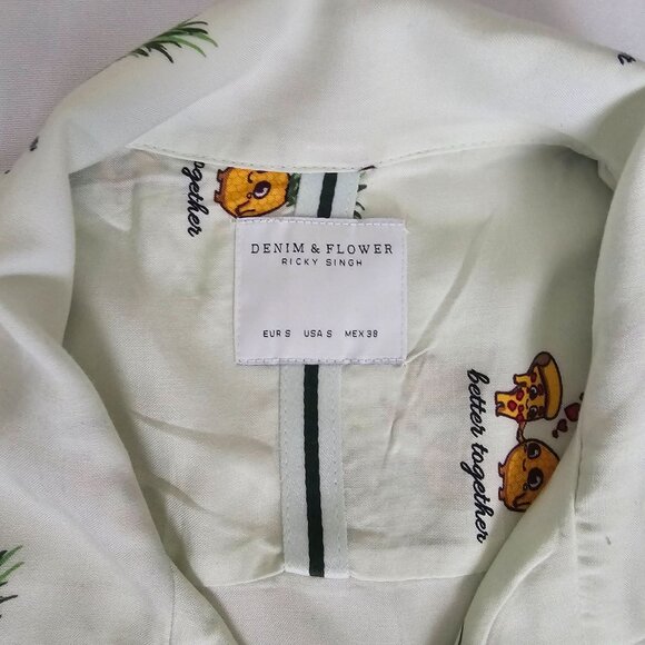 Denim & Flower Better Together Pizza & Pineapple Print Button Front Men's S, NWT - Picture 9 of 15